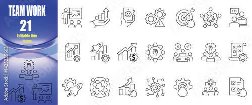 Team work and management icons set vector