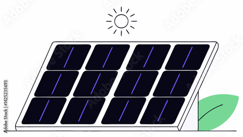 Solar Energy Vector, Eco Power Concept, Green Energy Illustration, Sun-Powered Panel Flat Art, Clean Energy Source Design