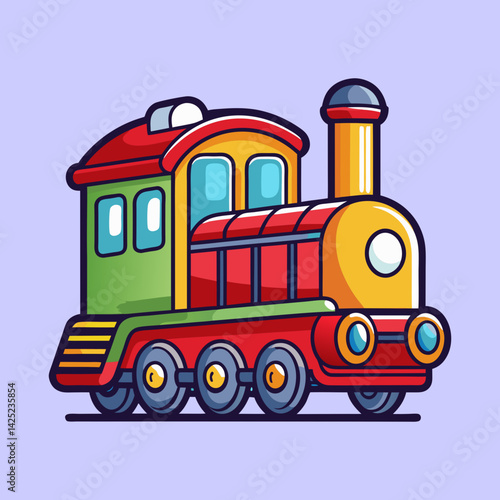 Cartoon Train Engine with Colorful Design and Playful Illustration Style