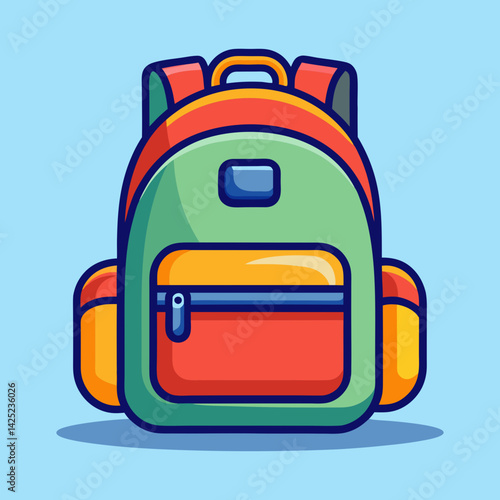 Vibrant Cartoon Backpack with Bold Colors on Light Blue Background Illustration