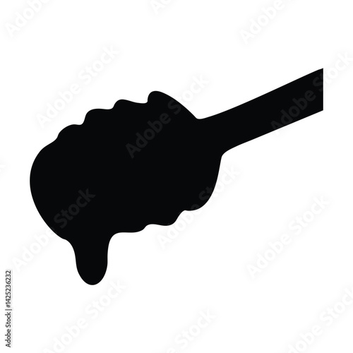Golden honey dripping from a spoon, a sweet and simple silhouette against a stark white background.