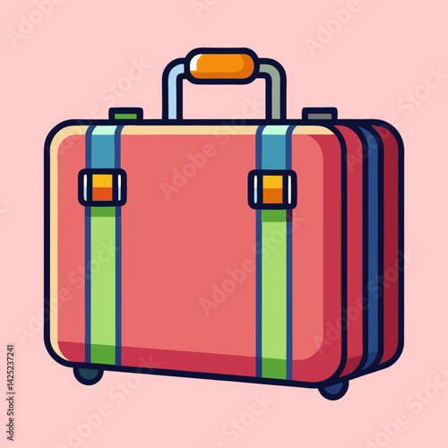 Retro Suitcase Illustration with Handle and Straps in Vibrant Colors