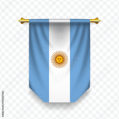 Flag of Argentina. Vector illustration of a vertical hanging flag on a transparent background.
