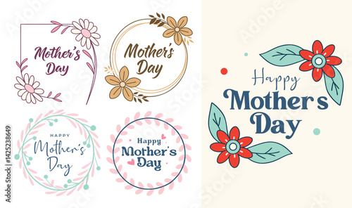 Happy Mother's Day Floral Frames Set vector art
