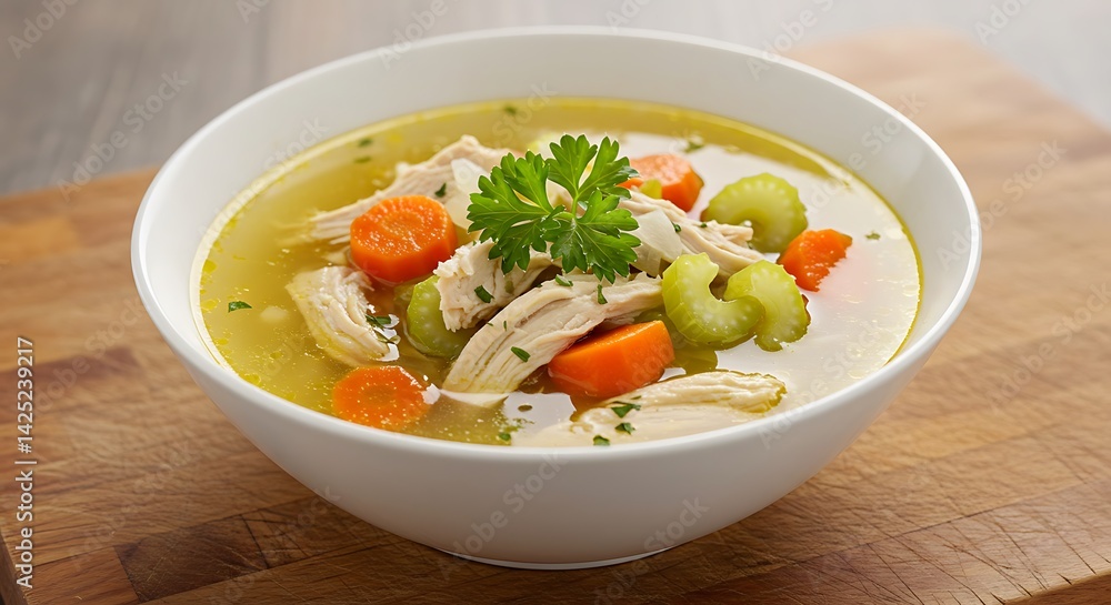 Chicken Soup with Vegetables in White Bowl Chicken Soup with Vegetables in White Bowl