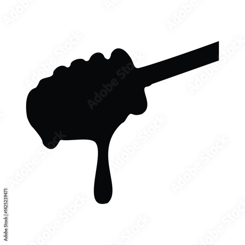 Golden honey dripping from a dipper, a sweet moment captured in bold black silhouette.