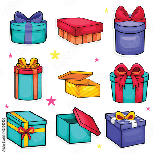Festive Gift Box Bonanza Colorful Cartoon Boxes with Bows  Stars Galore