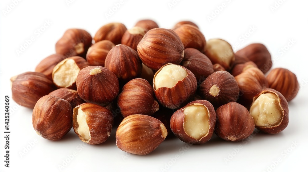 Nut Photography with Peeled Hazelnuts on a White Background Nut Photography with Peeled Hazelnuts on a White Background