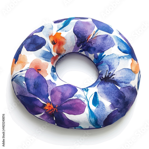 Cozy neck pillow in soft fabric, watercolor illustration, isolated on a white background.

