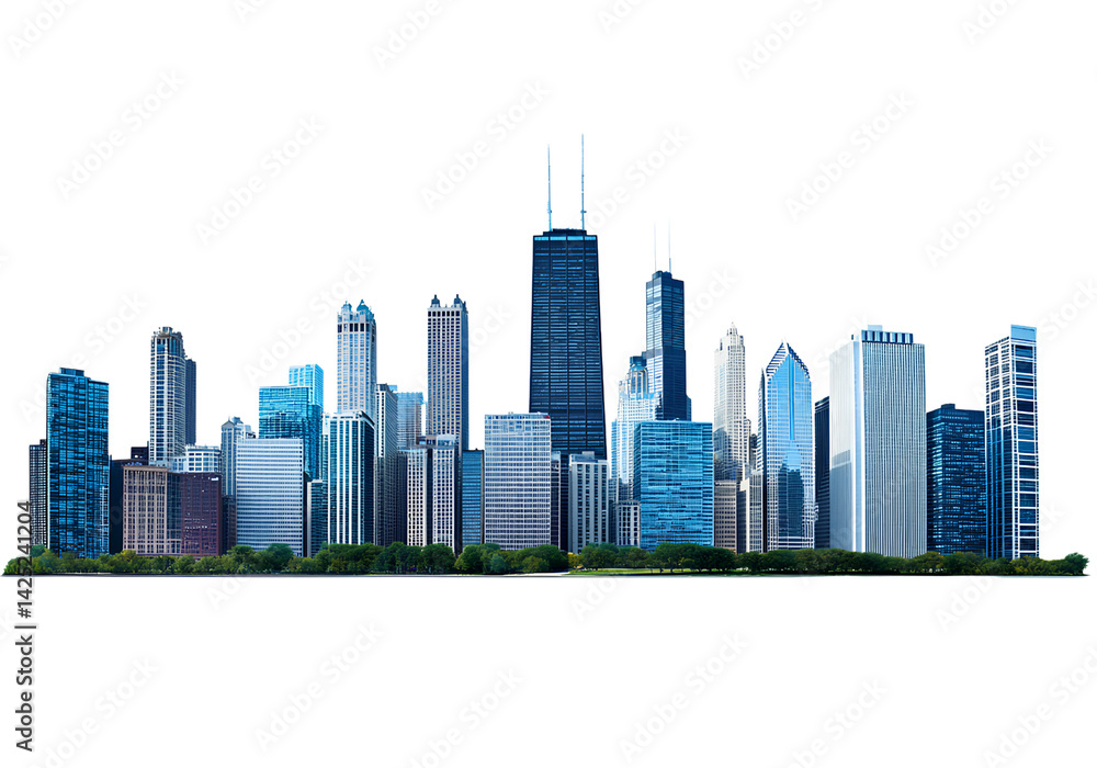 Fototapeta premium A realistic photograph of the Chicago skyline, with a transparent background