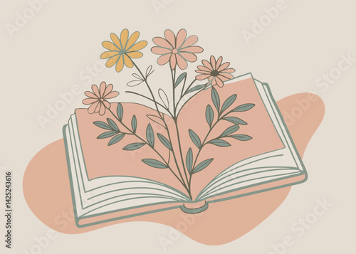 Floral Book Illustration. Minimalist Line Art Design