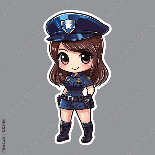Cute Chibi Police Officer Girl Illustration