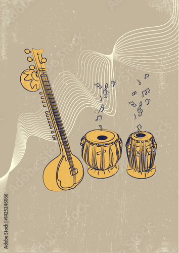 indian musical instruments vector illustration.
