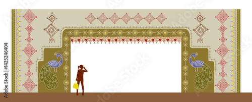 Indian traditional gate design. Vector artwork for festival entry gate decoration.

