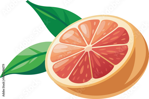 A vibrant and detailed vector art illustration of a beautiful grapefruit, showcasing fresh, juicy segments in a colorful, eye-catching style