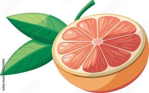 A vibrant and detailed vector art illustration of a beautiful grapefruit, showcasing fresh, juicy segments in a colorful, eye-catching style