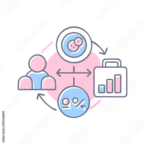 Customer retention icon with people and graphs on transparent background
