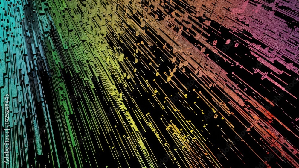 Abstract style of electric pixel particle of musical sound in cyberspace theme with data digital technology design and the dynamic light graphic represented music wave movement with beat flow. AIG53. Abstract style of electric pixel particle of musical sound in cyberspace theme with data digital technology design and the dynamic light graphic represented music wave movement with beat flow. AIG53.