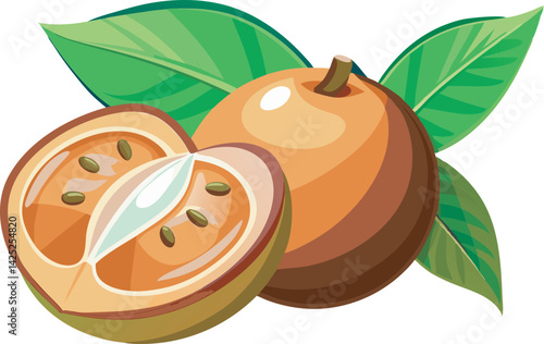 A vibrant vector art illustration showcasing a beautiful mamey sapote fruit, detailed with rich colors and realistic tropical texture highlights.