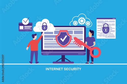 Data protection. website and internet safety and online privacy vector concept