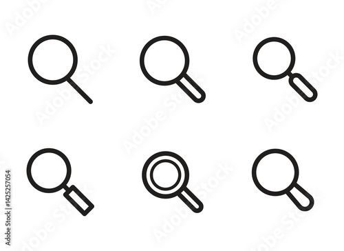 Magnifying glass search find icon set collection. Zoom line icon symbol. Vector Illustration.