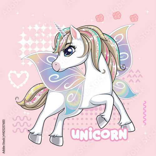 Cute unicorn with butterfly wings.