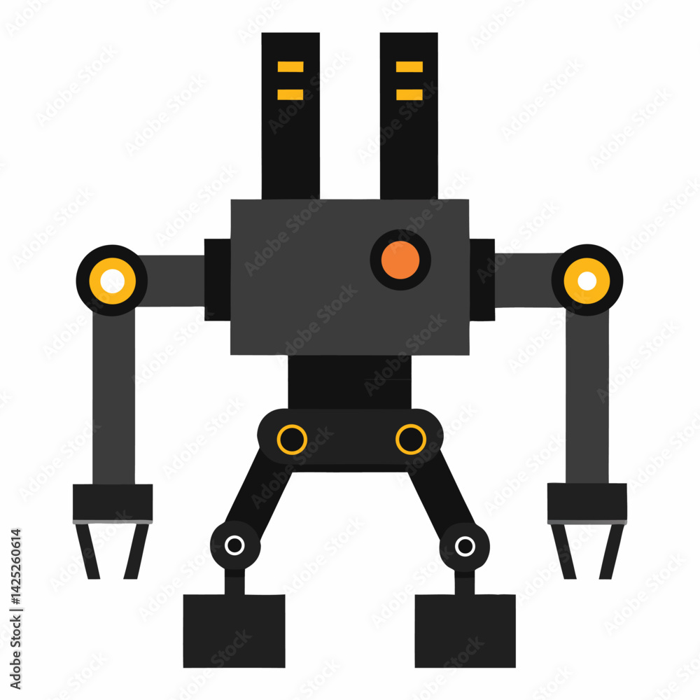 Black robotic hand machine vector on white background. Black robotic hand machine vector on white background.