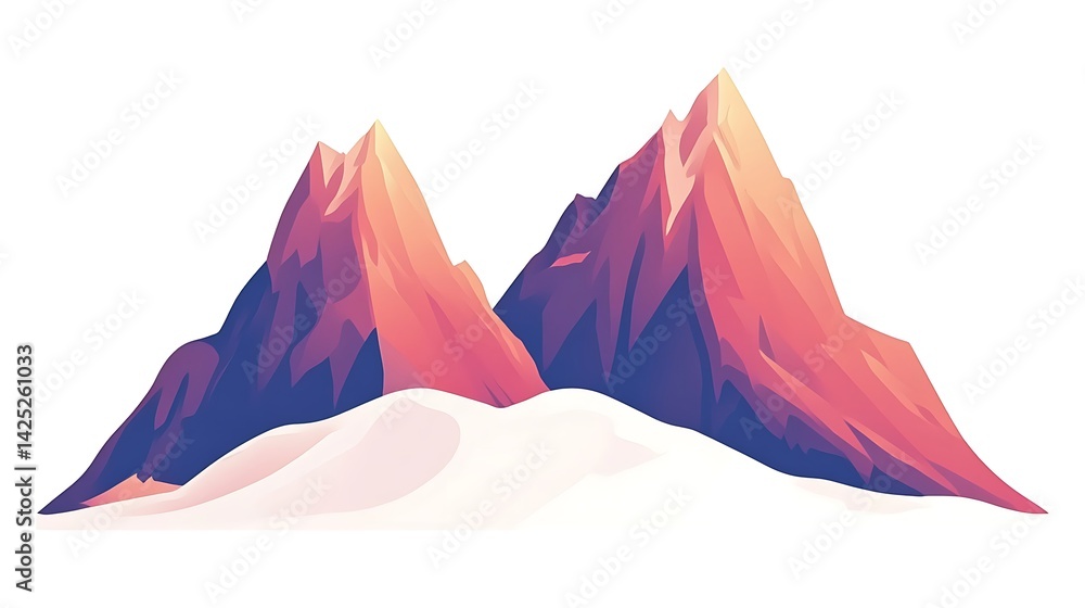 Sunset Mountain Peaks with Snow Base. Sunset Mountain Peaks with Snow Base.