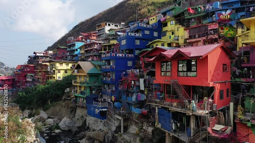 Colorful houses in Baguio Valley, Asia, Philippines, Ifugao, Luzon, towards Banaue, in summer on a sunny day. 