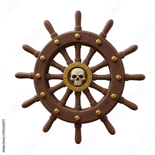 3D Wooden Pirate Steering Wheel