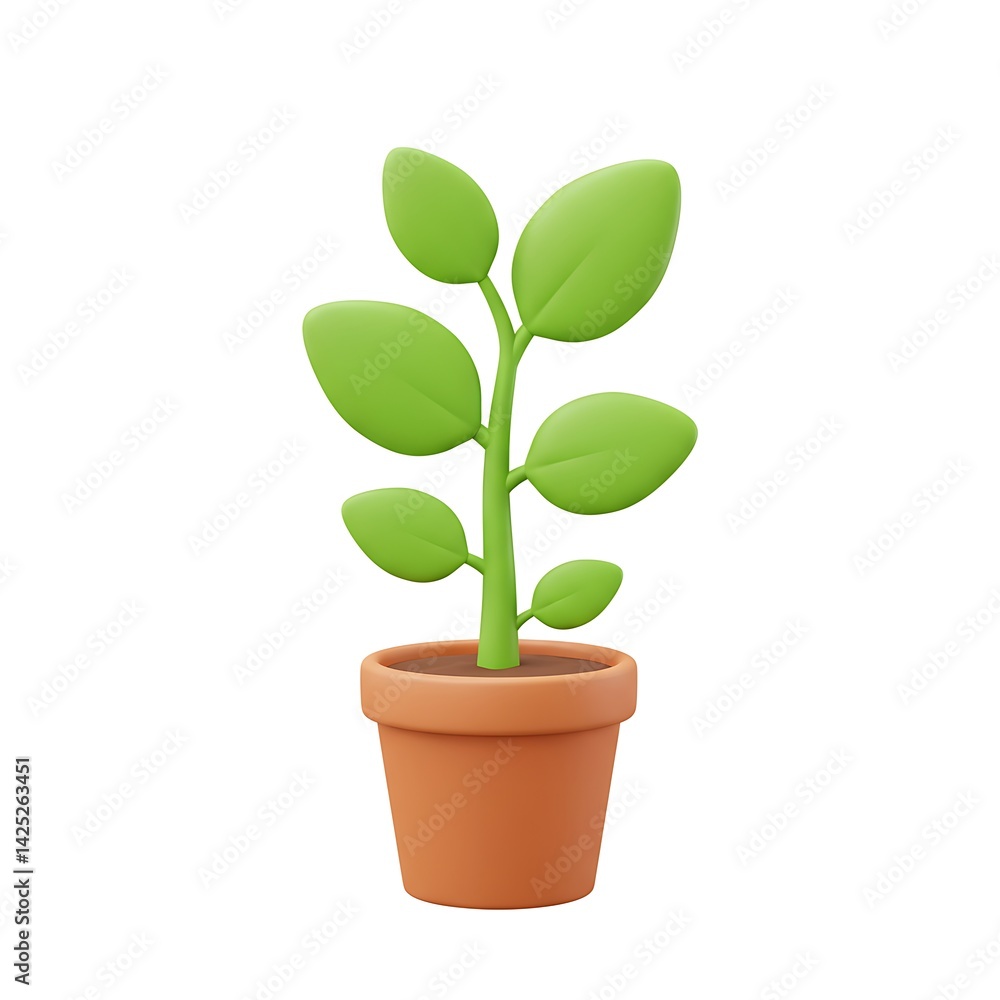 3D Cartoon Plant in Clay Pot 3D Cartoon Plant in Clay Pot