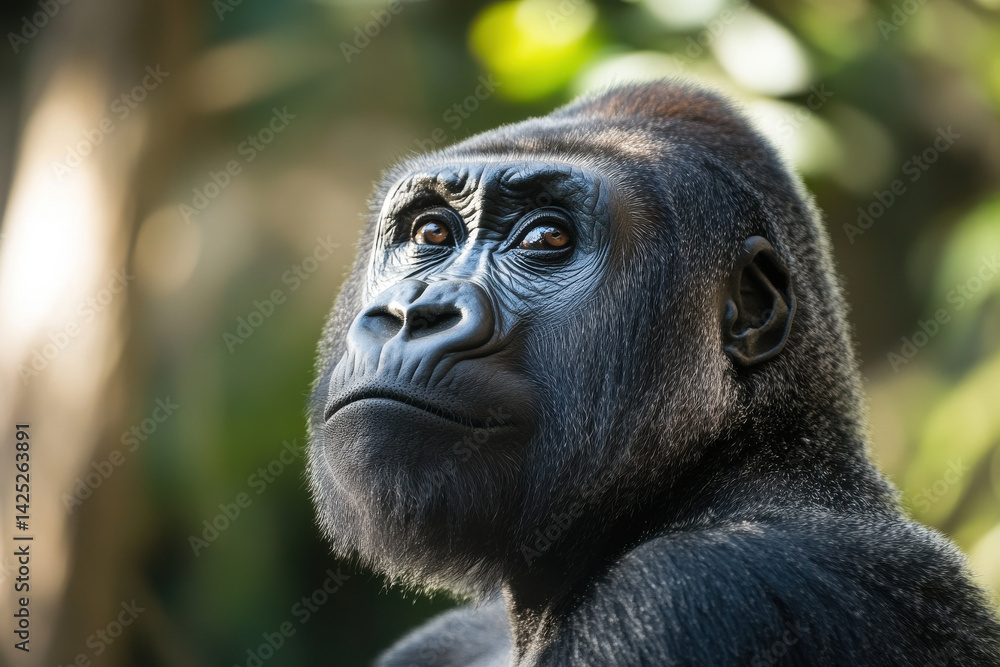 Obraz premium Portrait of a gorilla in a wildlife sanctuary, emphasizing conservation 