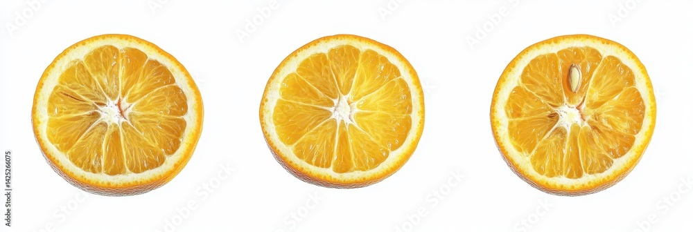 Oranges Isolated. Fresh Citrous Fruit Slices for Healthy and Juicy Snack on White Background Oranges Isolated. Fresh Citrous Fruit Slices for Healthy and Juicy Snack on White Background