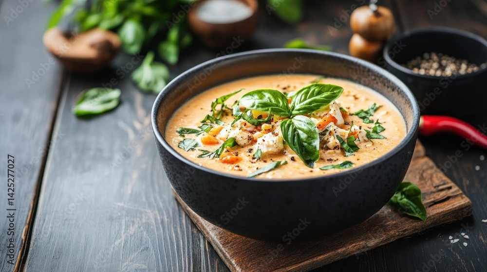 Creamy soup with fresh herbs Creamy soup with fresh herbs