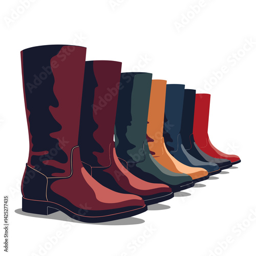 Colorful boots lined in row on white background, honor and pride