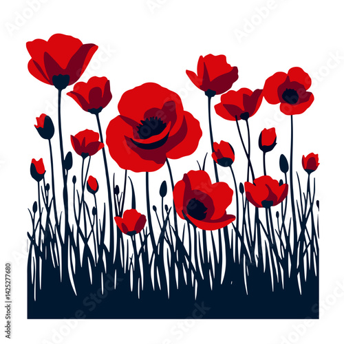Patriotic poppy flowers in bold vector design, honoring sacrifice