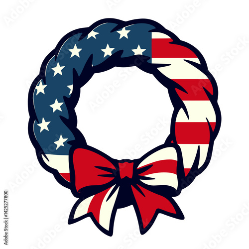 Bold pop art wreath with flag ribbon on white background, honor and pride