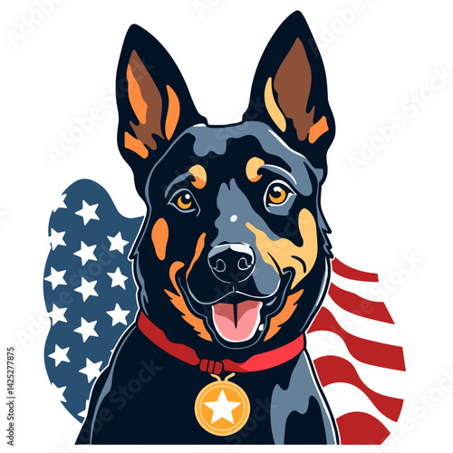 Service dog with medal symbolizes honor and national pride, Veterans Day