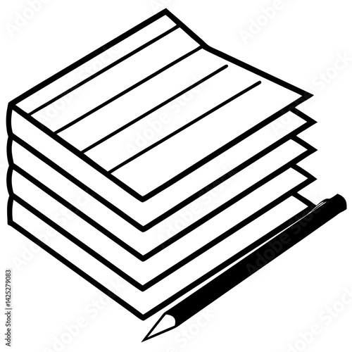 Paper stack with pen with white background 