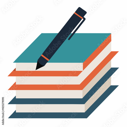 Paper stack with pen with white background 