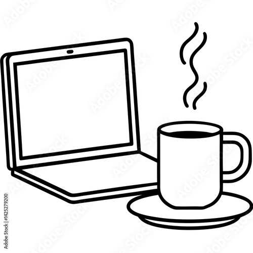 Laptop and coffee mug   with white background 