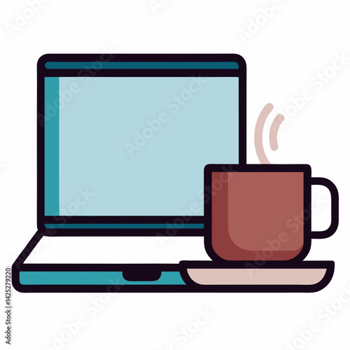Laptop and coffee mug   with white background 