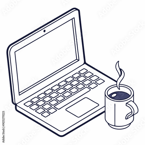 Laptop and coffee mug   with white background 