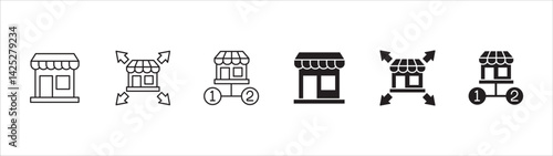 Store icons. Online shopping icon set. Store and shop symbol collection. Icon symbol set compatible for marketplace, online shop, market, web selling, retail, network branch store. Vector illustration