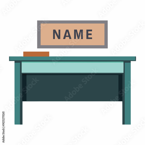 Office desk with nameplate  with white background 