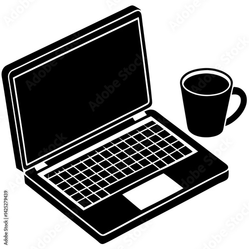 Laptop and coffee mug   with white background 