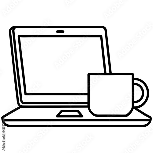 Laptop and coffee mug   with white background 