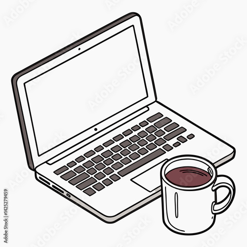 Laptop and coffee mug   with white background 