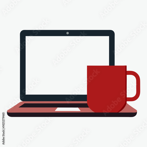 Laptop and coffee mug   with white background 