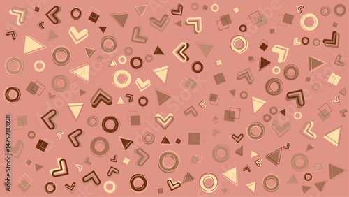 Pink background with various geometric shapes. Suitable for trendy social media posts, stationery, and modern graphic designs. Ideal for vibrant, youthful projects.